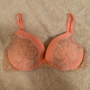 Victoria's Secret Embellished Lace Dream Angels Bra Orange/Peach/Cream- 34D